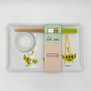 New Disney Munchlings Toy Story Alien Sushi Plate Chopsticks Set 11x7